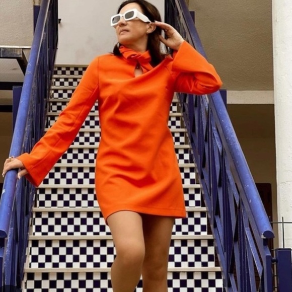 ZARA Tied Neon Orange Mini Dress BNWT - Picture 1 of 8